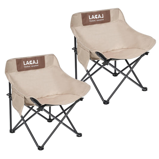 G2 GO2GETHER Portable Camping Chair, Outdoor Folding Chair, Oxford Cloth Backpacking Chair with Aluminum Frame,264lbs Support,No Installation Required(Khaki Cotton Padded,2 Pack)