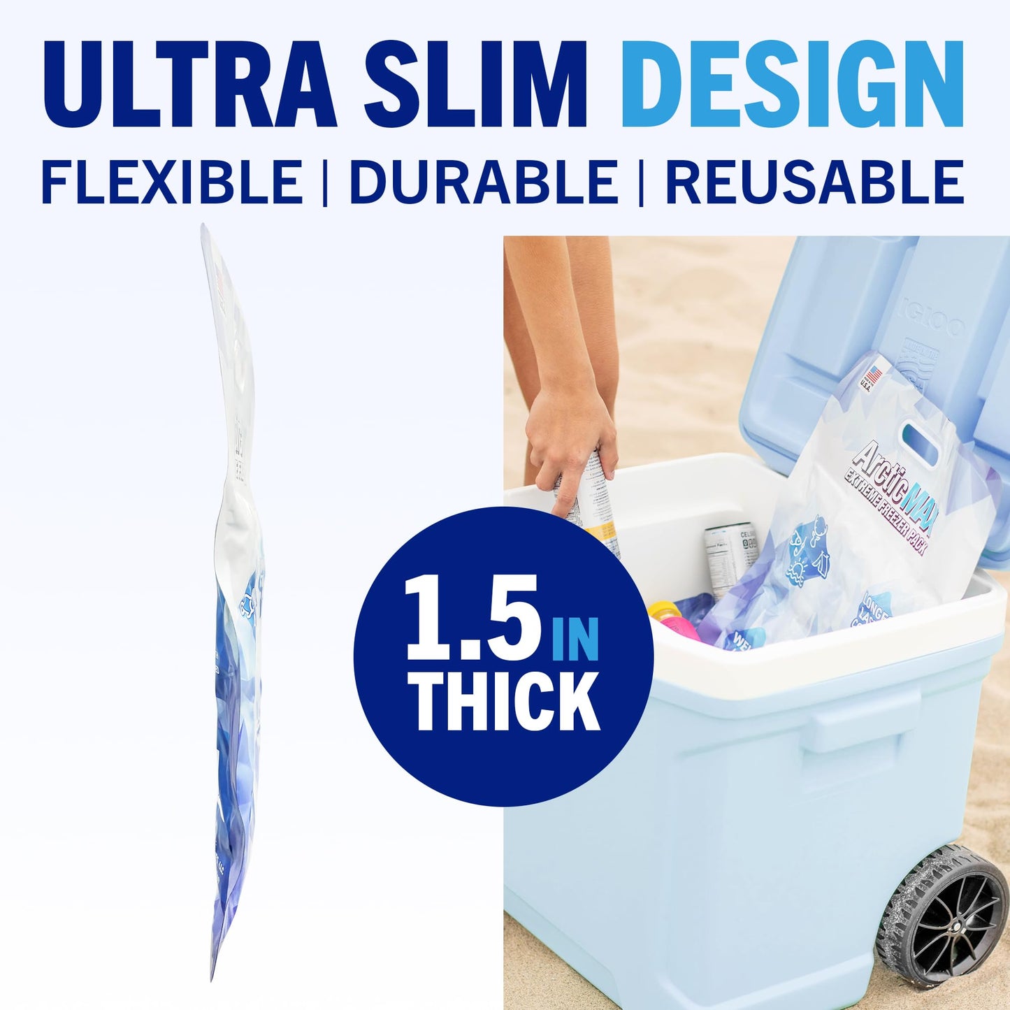 ArcticMAX - Longest-Lasting Slim Cooler Ice Pack (Large 14” x 18”) Ultra-Flexible, Reusable, Gel Freezer Pack - Cooler Accessories for Beach, Camping Gear, Large Lunch Box, Picnic, and Fishing