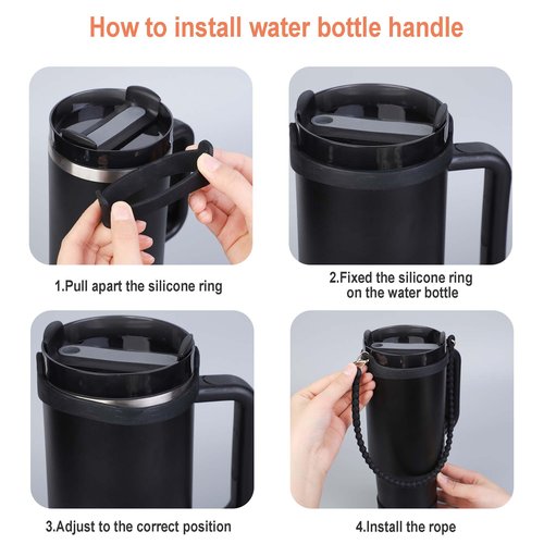 Cup Accessories Set for Stanley Including 1 Pcs Water Bottle Handle, 3 Pcs Silicone Spill Proof Stopper, 1 Pcs Silicone Boot for Stanley Cup 30/ 40oz Tumbler Accessories (Black)