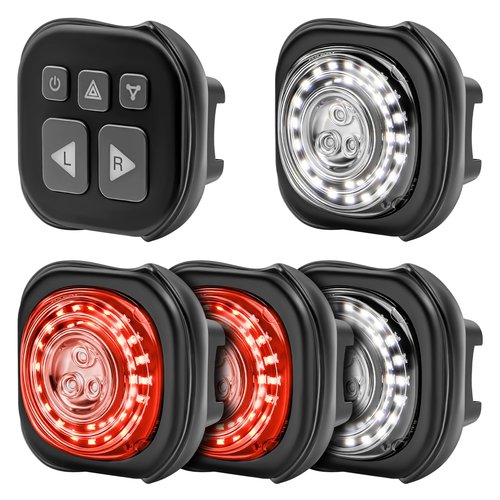 Luvan Smart Bike Light with Remote Controller - Sync Front & Rear LED Light Set, 5 Night & Daytime Mode | Turn Signals | Brake Lights, Rechargeable Bicycle Light for Night Riding, Dog, Running,Scooter
