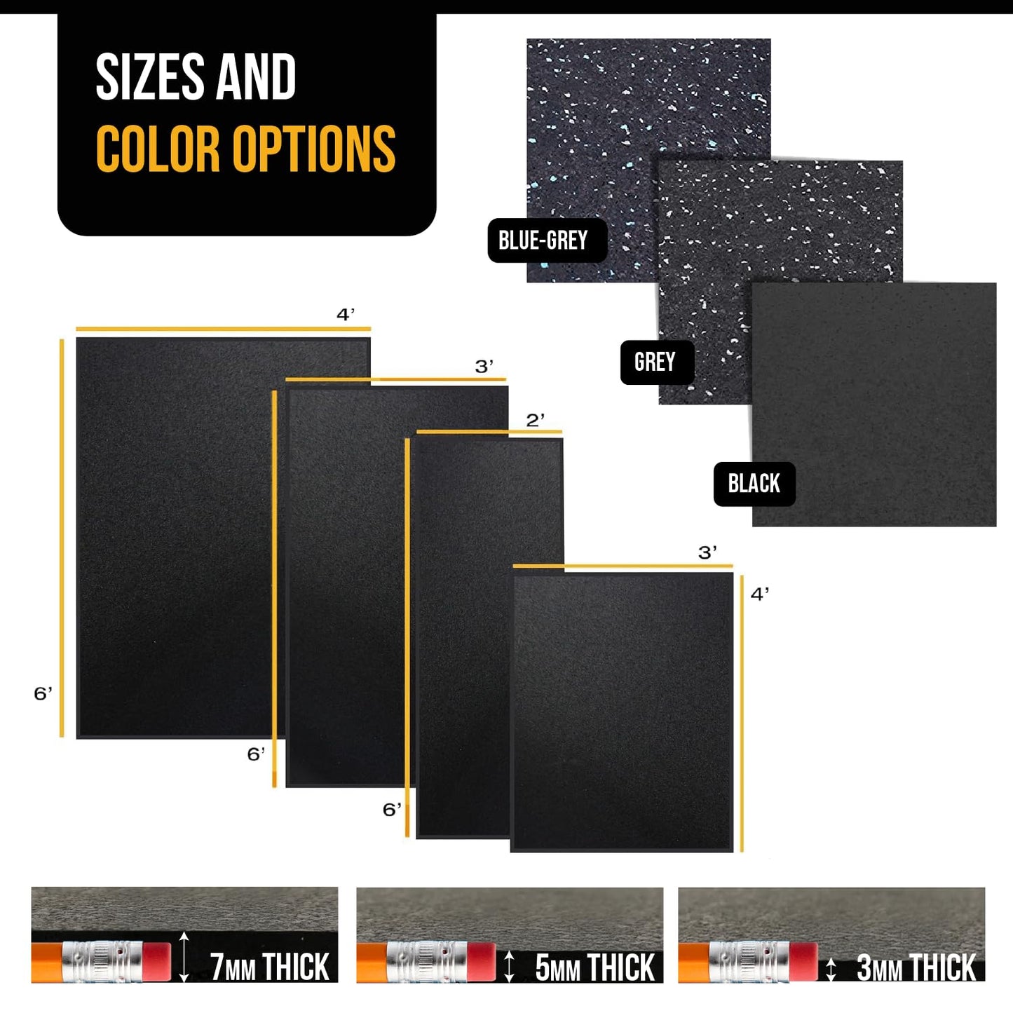 Rubber King Multi-Purpose Exercise Mat - 4' x 6' x 7mm - 100% Recycled Thick Rubber Mat for Home Gym Flooring, Non-Slip, Low-Odor Durable Workout Mat for Indoor/Outdoor, Shoe-Friendly - Blue/Grey