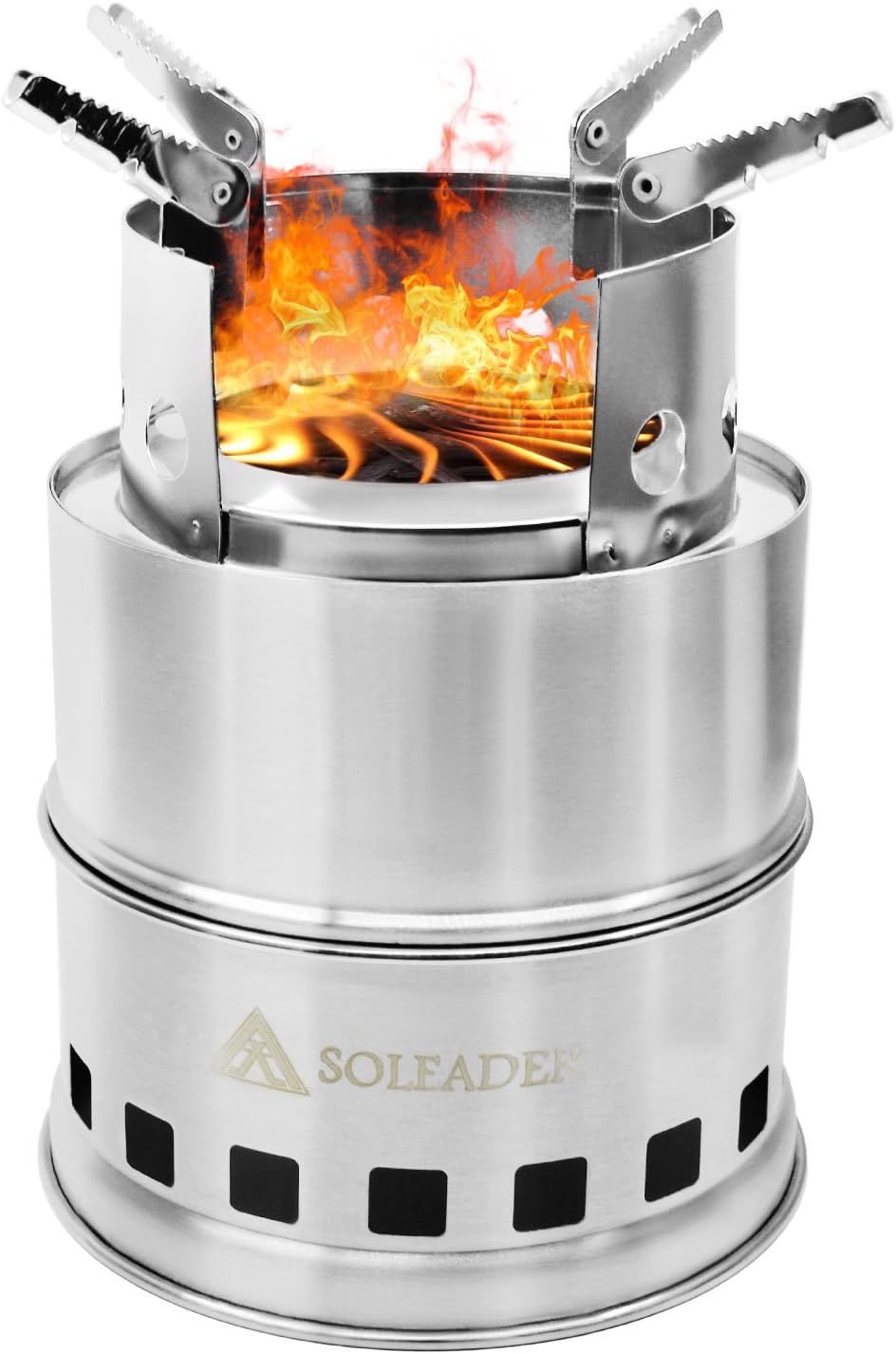 SOLEADER Portable Wood Burning Camp Stoves - Stainless Steel Compact Gasifier Stove - Twig Stove For Camping, Hiking, Picnic, BBQ, Backpacking The 3rd Generation
