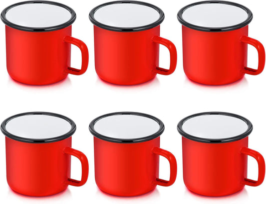 P&P CHEF Enamel Camping Coffee Mug Set of 6, Small Colored Mugs Cups for Family Gathering/Friend Party/Camping/Picnic/Fishing, Lightweight & Portable -12 Ounce, 350ML & Multicolor