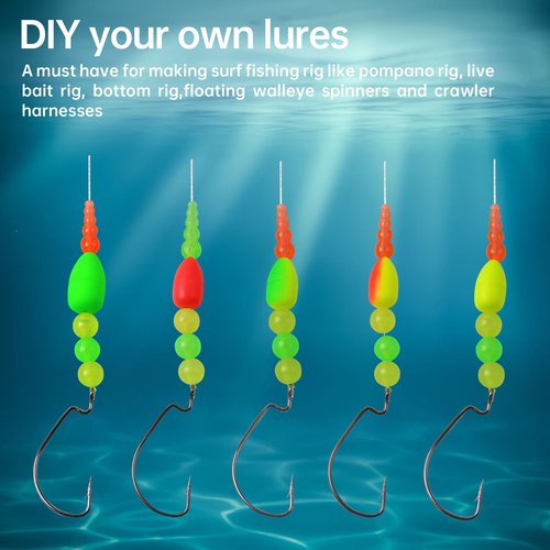MAFIMOEA 80/60/45 PCS Bullet Fishing Foam Floats Snell Float Surf Pompano Rigs Float for Spinner Rig Making Fly Fishing Strike Indicators for Trout Catfish Walleye (Yeloow-red, M/60PCS)
