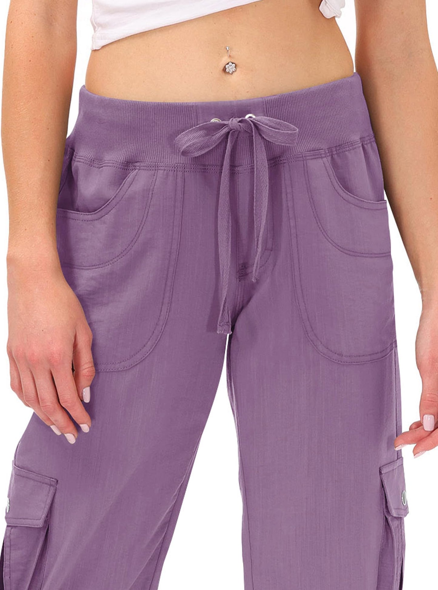 MoFiz Cargo Capri Pants for Women Lightweight Quick Dry Summer Capris for Hiking Travel Casual Pink Purple XL