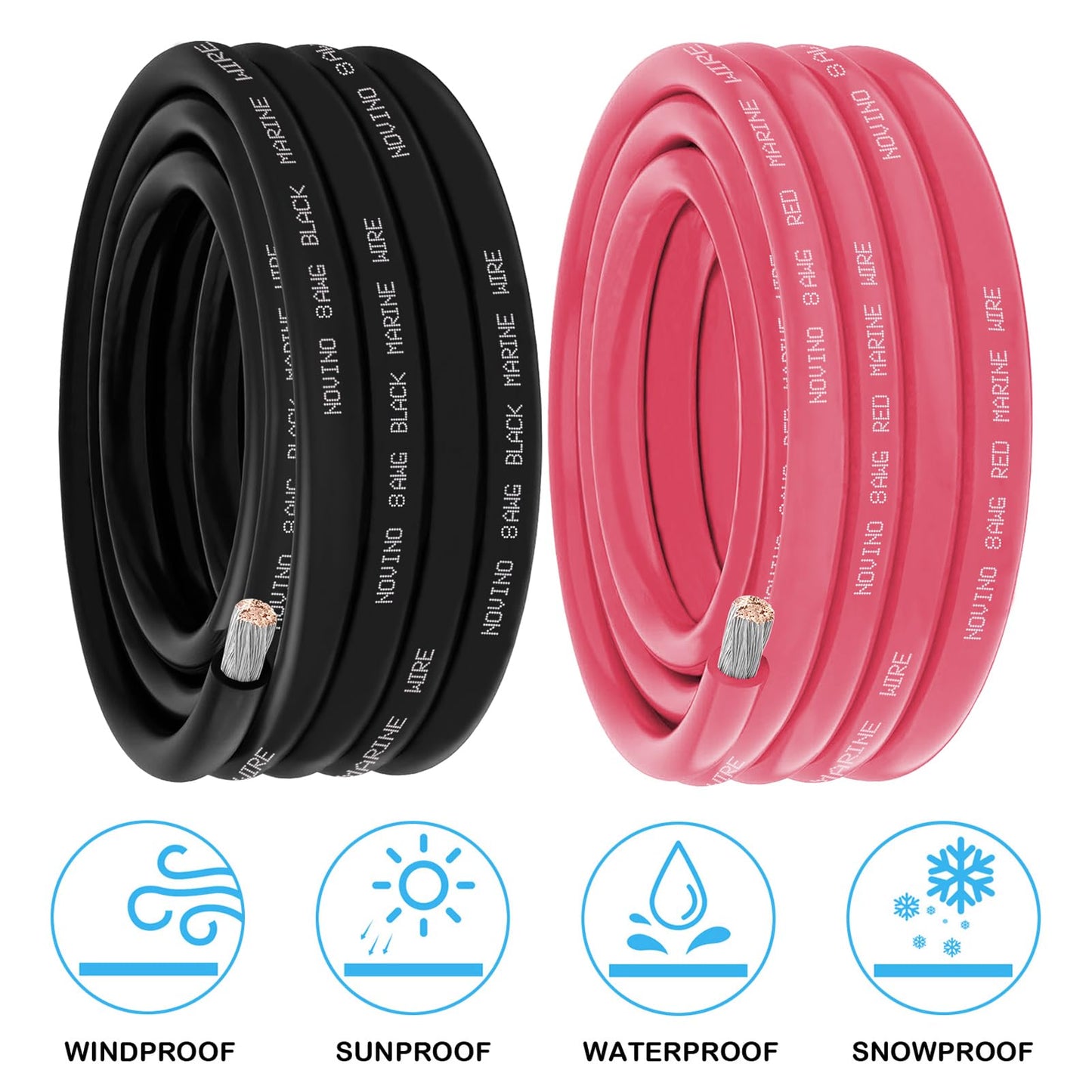 Marine Wire 8 Gauge Marine Grade Wire Include 8 AWG 30FT Red & 30FT Black,8 AWG Tinned Copper Boat Cable for Boat Speaker Automotive Battery Lighting Outdoor RV Camper Trailer
