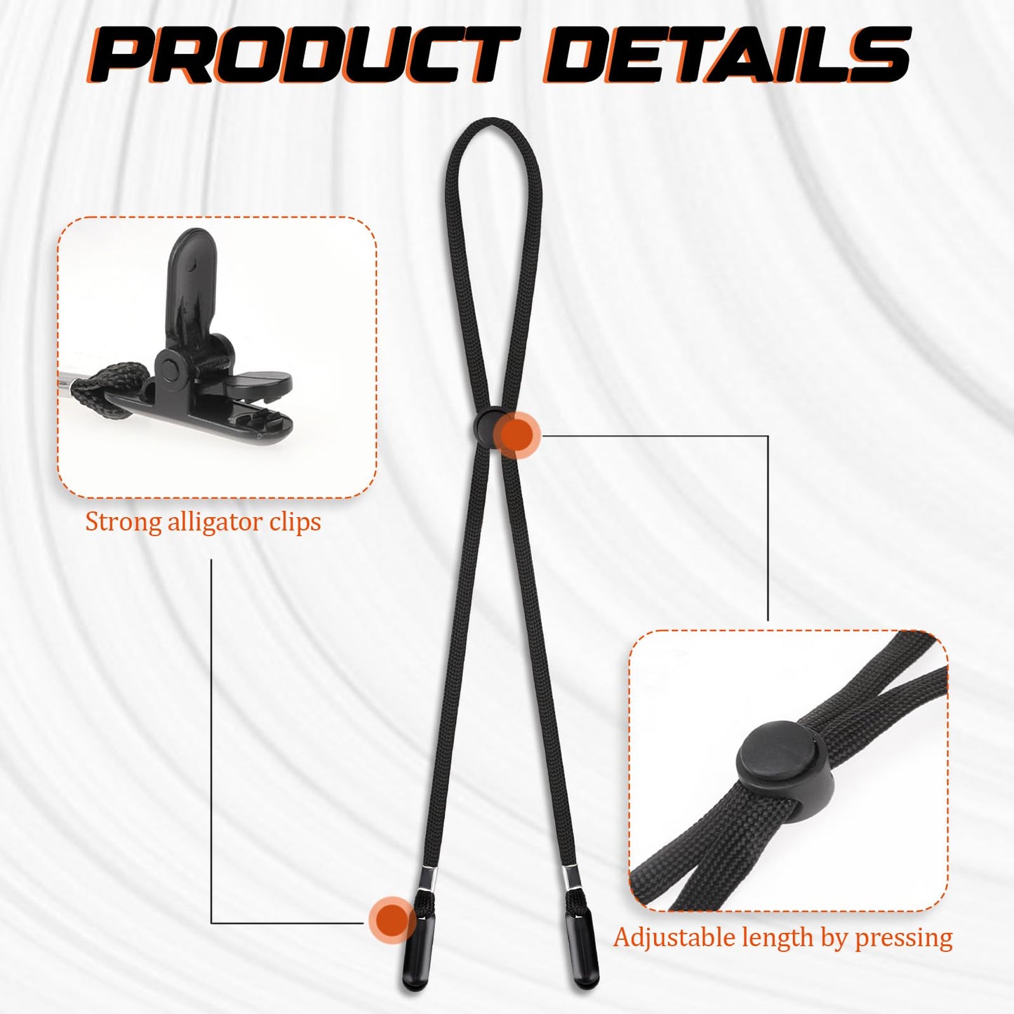 KALIONE 5 Pcs Adjustable Hat Strap Clips Elastic Hats Removable Chin Cord, Windproof Hat Strap Clips Anti-Lost Cap Strap Clips for Golfing Boating Fishing Hat Outdoor Black, 6