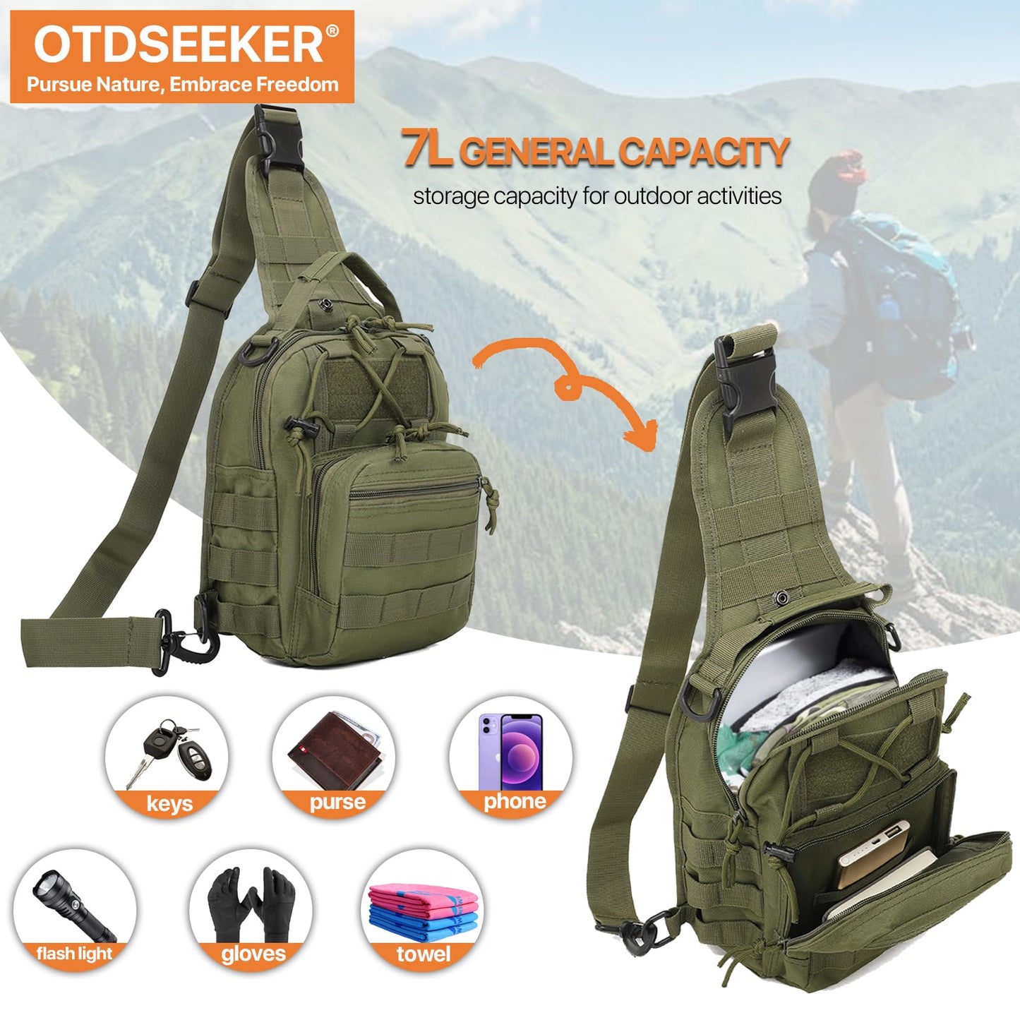 ABCAMO Tactical Sling Bag for Men, Small Crossbody Bag Chest Holster, EDC Shoulder Bag, Green