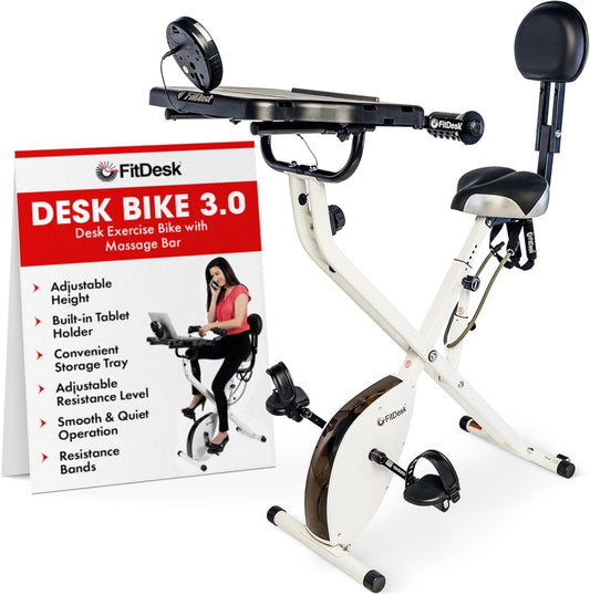 FitDesk Standing Exercise Bike Desk 3.0, Adjustable Height Indoor Cycling Trainer, Tablet Holder, Fitness Table, Portable Exercise Table, Resistance Bands, Home & Office Bike, Supports Up to 300 lbs