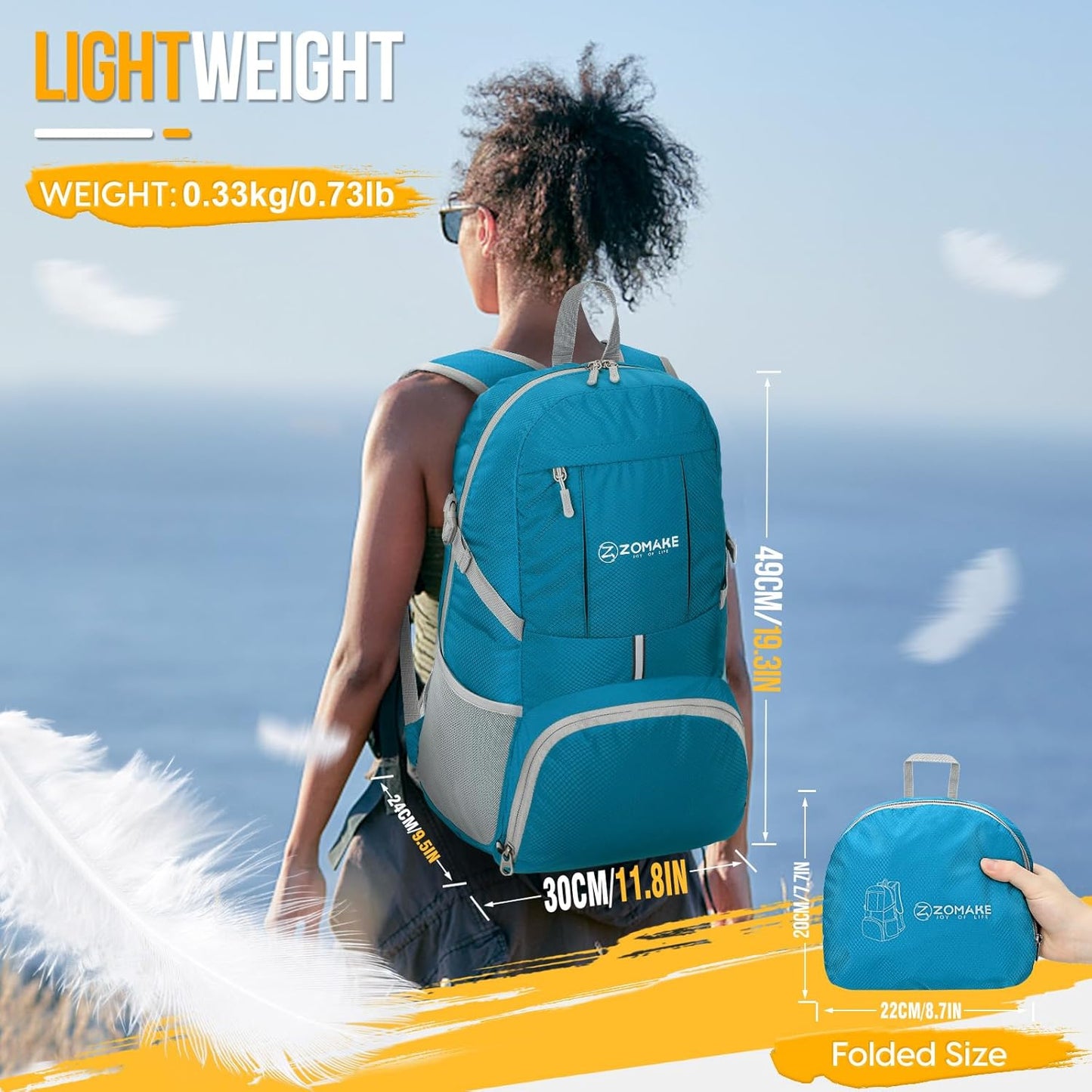 ZOMAKE Lightweight Packable Backpack 35L, Light Foldable Backpacks Water Resistant Collapsible Hiking Bag, Compact Folding Day Pack for Travel Camping(Black)