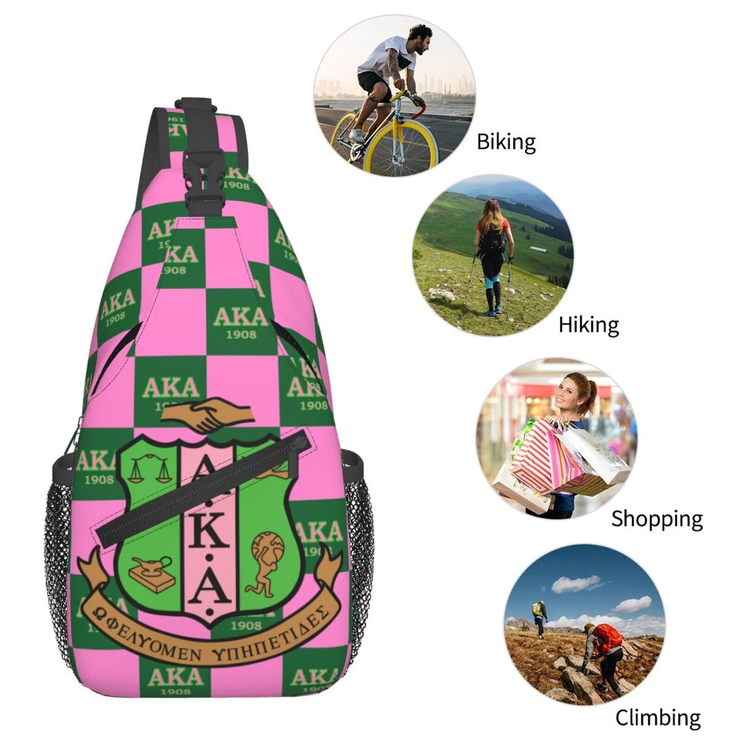 Generic Sorority Gifts Paraphernalia Sling Bag Crossbody Travel Hiking Chest Backpack Shoulder Daypack For Women - Pink, 7.5 x 3.5 x 15.4 inches