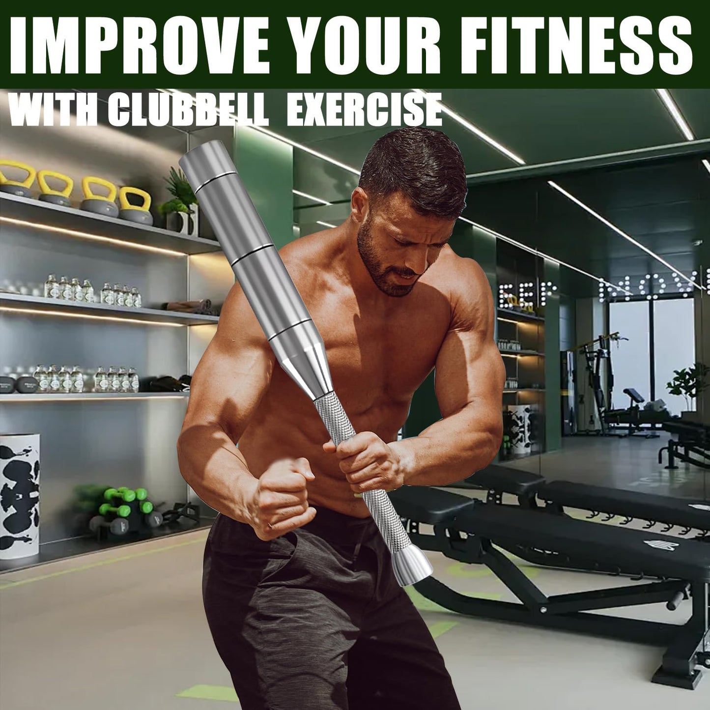 Adjustable Macebell Clubbell, 6-in-1 Premium Steel Indian Club, Strength Training Equipment for Full Body, Muscles, Shoulder, Grips & Forearms Workouts(6.5/9/11/13/15/17.5LBs)