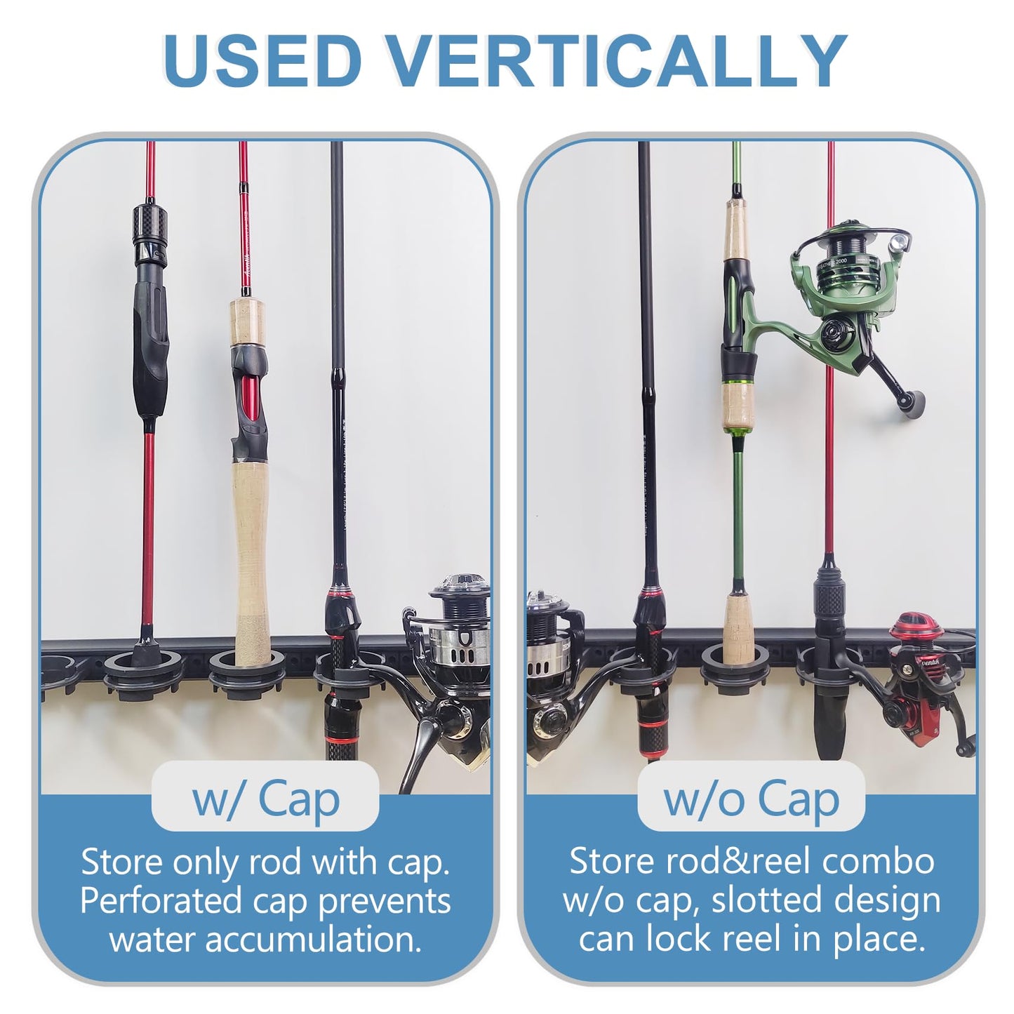 Aventik Fishing Rod Holder for Garage, Ceiling, Wall Mounted Fishing Rod Rack 6 Fishing Pole Storage Vertical/Horizontal Garage Slide Fishing Pole Rack