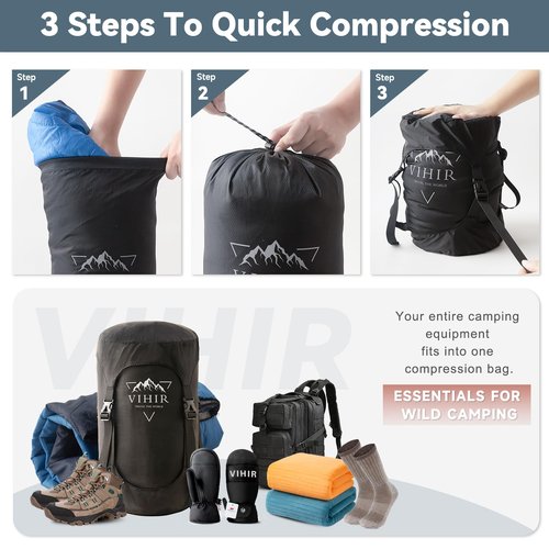 Compression Sack,Compression Stuff Sack, Water-Resistant & Ultralight Sleeping Bag Stuff Sack - Space Saving Gear for Camping, Hiking