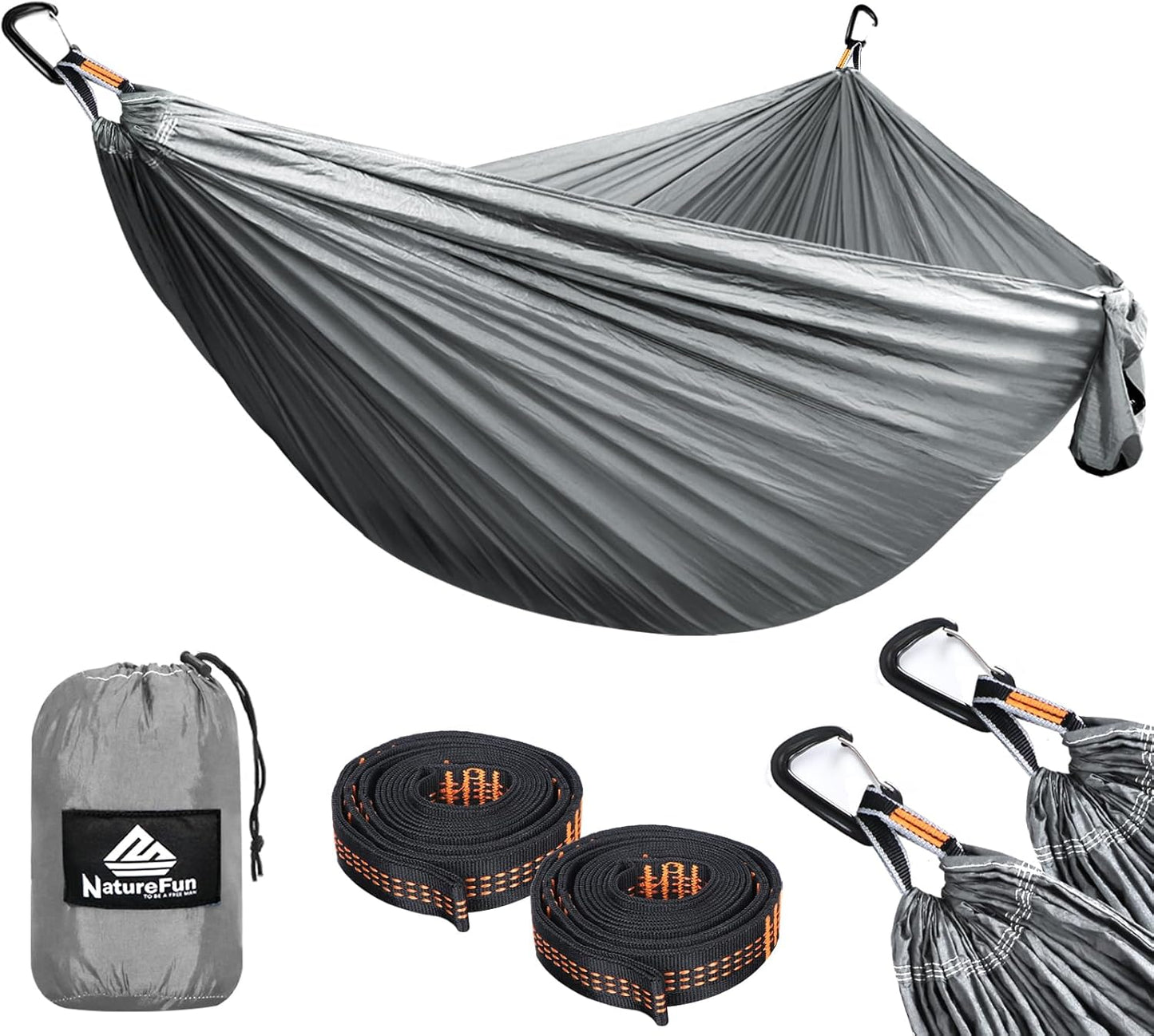 NATUREFUN Ultra-Light Travel Camping Hammock | 300kg Load Capacity,Breathable,Quick-Drying | 2 x Premium Carabiners,2 x Nylon Slings Included | Outdoor Indoor Garden