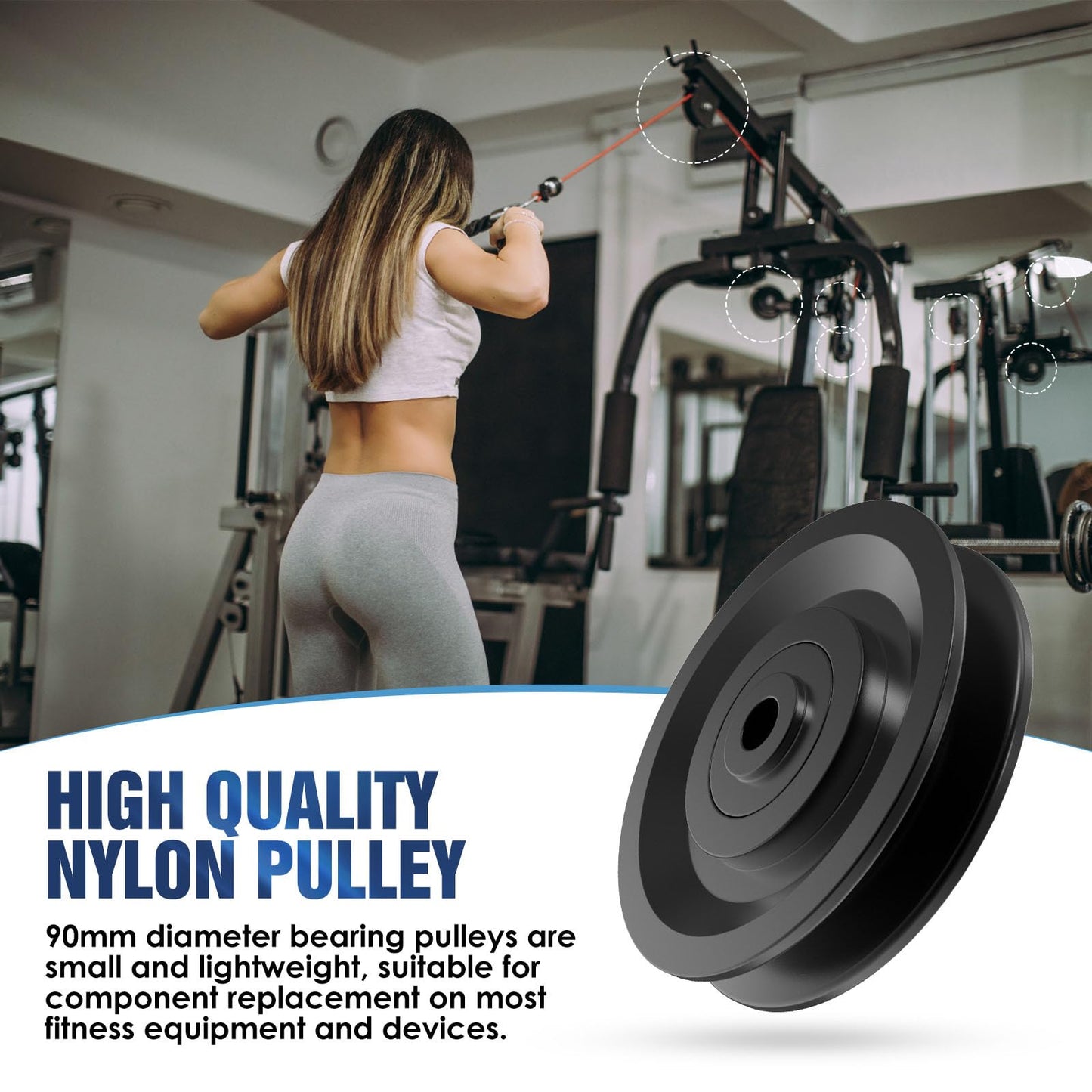 Anobeyi 90mm/3.5" Nylon Bearing Pulley, Cable Pulley Wheel Attachment, Universal Nylon Pulley for Home Gym Equipment Accessories, Pull-Down Smith Machine, Garage, Cable Machine (Black-12pcs)