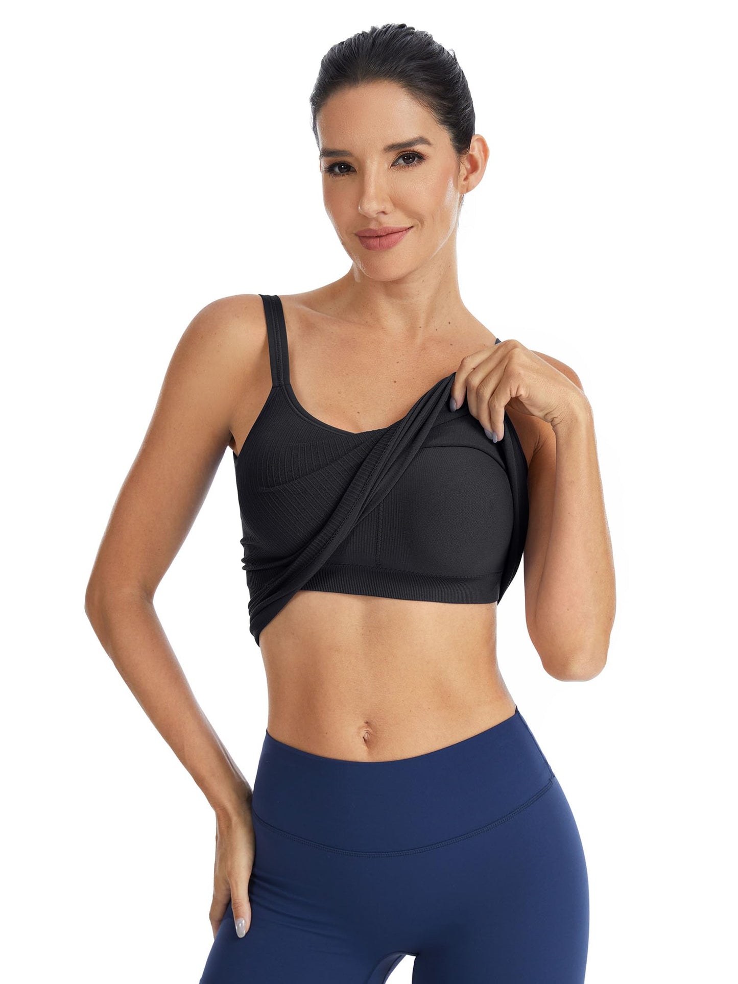 ATTRACO Ribflex Tank Top with Built in Bra for Women Black Workout Tank Backless Yoga Tops Gym S