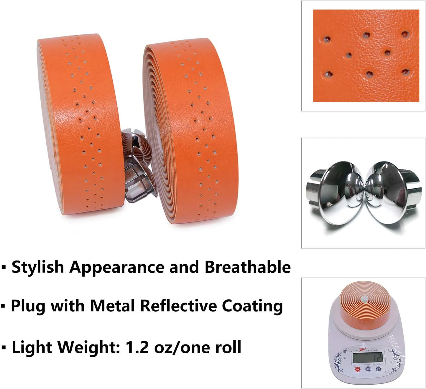 KINGOU Handlebar Tape Luxury PU Leather Bar Tape Fixed Gear/Road Bike Bar Wrap with 2 Reflective Plug
