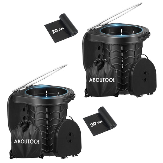 Aboutool 2 Pack Portable Toilet for Adults, Adjustable Height Camping Toilet, Emergency Toilet for Car, Travel, Camping, and Hiking, Comfortable Portable Potty for Adults with 20 Bags