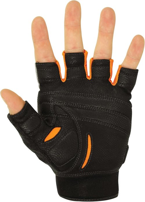 BIONIC Glove Men's Cross-Training Fingerless Gloves w/Natural Fit Technology, Gray/Orange (Pair)