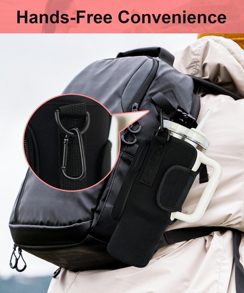 Water Bottle Carrying Bag with Pocket for Stanley & Simple Modern 40oz Tumbler with Handle, Water Bottle Holder with Pouch, Adjustable Strap Carabiner for Stanley Cup Accessories for Travel Walk Camp
