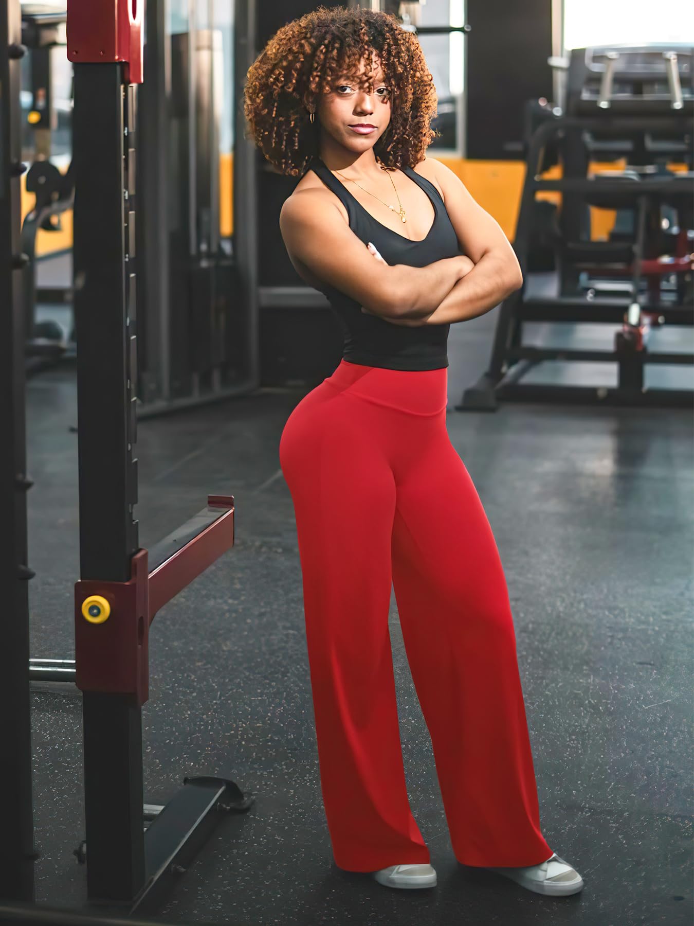 YEOREO Workout Leggings Womens No Front Seam Straight Leggings 33" High Waist Buttery Eddiy Gym Yoga Pants Red M