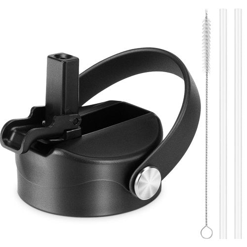 EIPOSAU Straw Lid for Wide Mouth 12 18 20 32 40 64oz Water Bottles, Replacement Straw Cap for Hydro Flask Wide Mouth, Lid with Straw Top Accessories, Black