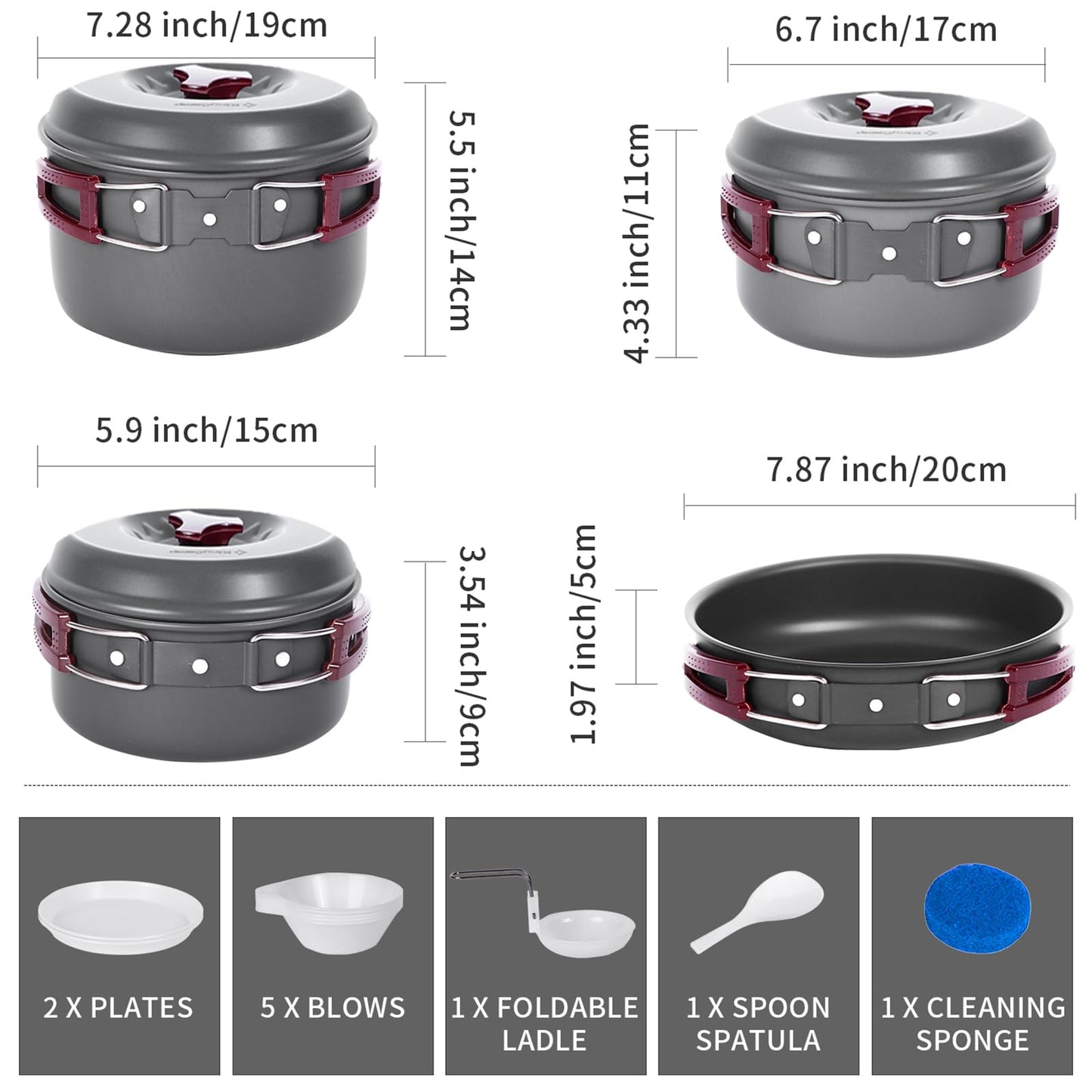 KingCamp 15PCS Aluminum Camping Cookware Set Open Fire Cookware Backpacking Cooking Mess Kit Lightweight Camping Pans and Pots Kit for Hiking Cooking Outdoors