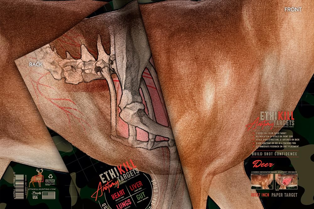 Animal Targets Featuring Deer - Hog - Turkey - Elk - Black Bear. 2-Sided Full Size Paper Range Targets for Archery & Rifle Hunters - Realistic Anatomy Illustrations by EthiKill (5 Pack)…