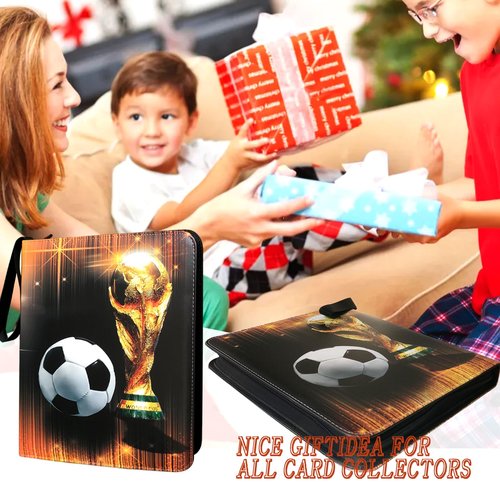 Trading Card Binder 900 Pockets, Soccer Card Binder Holder with 50 Removable Sleeves Fits 900 Sport Cards, Soccer Card Gifts Collector Album with Zipper Storage Display Case