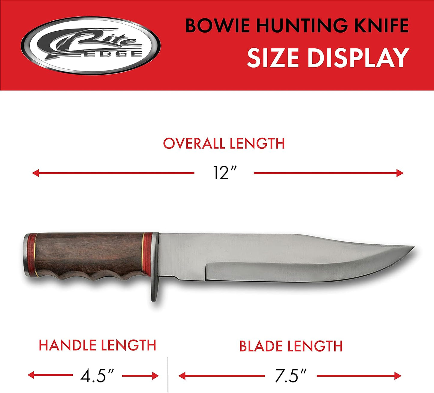 SZCO Supplies 12" Full Tang Bowie Knife with Sheath - Tactical Fixed Blade Hunting Knife for Men with Stainless Steel Blade, Wood Handle & Leather Sheath - Hunting Knives for Men for Outdoor Camping