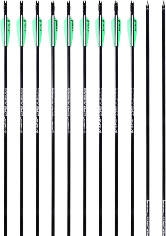 Archery 32inch/30inch 8mm Fiberglass Hunting Practice Arrows with Replaceable Arrowhead Spine 500 for Recure and Compound Bow Target (Pack of 12)