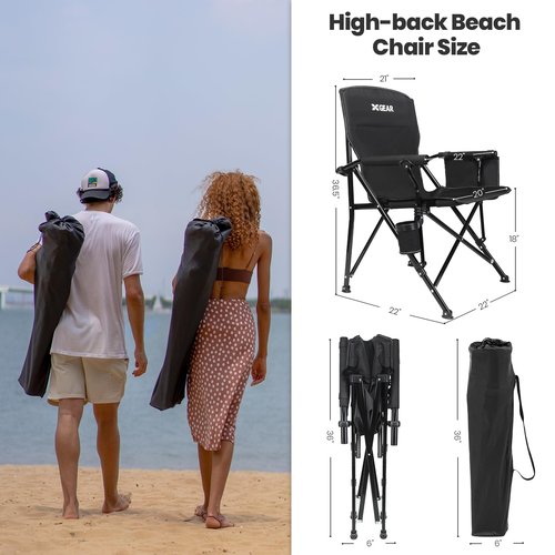 Camping Chair with Padded Hard Armrest, Sturdy Folding Camp Chair with Cup Holder W Mesh Storage Bag, Support to 400 lbsfor Adults 2 Pack