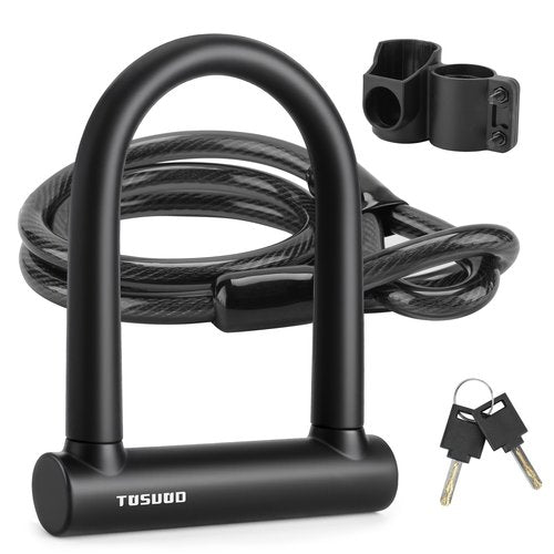 TOSUOD Oversized Bike U Lock Set Heavy Duty Anti Theft Bike Lock with 4FT Steel Cable Bicycle U Lock with Keys Mounting Bracket for Road, Mountain, Electric & Folding Bike