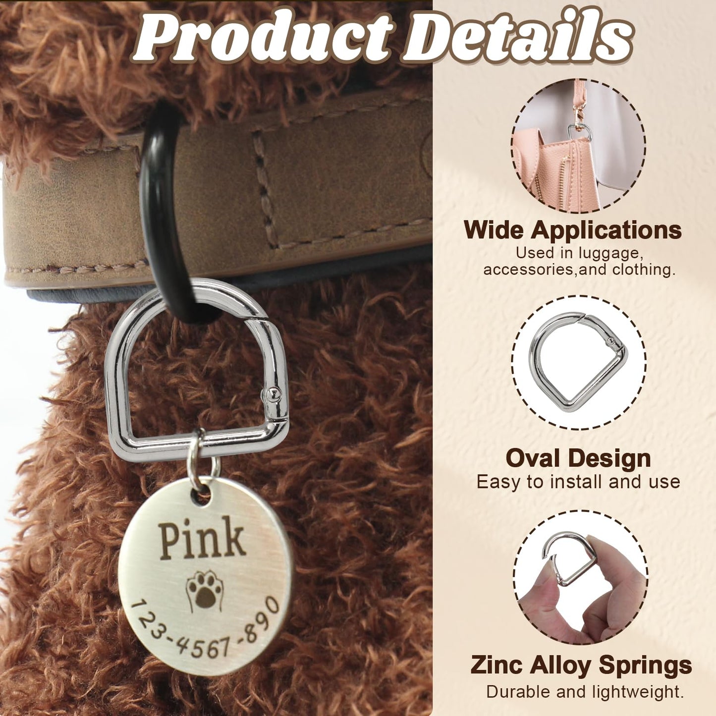 Jiozermi 10 Pack Black Metal Spring D Rings Keychain, Small D Ring Carabiner Clips Mini Keychain Spring D Rings Hook for Key Purse Dog Tag Clip Backpack Clips Webbing Buckle(1 Inch)