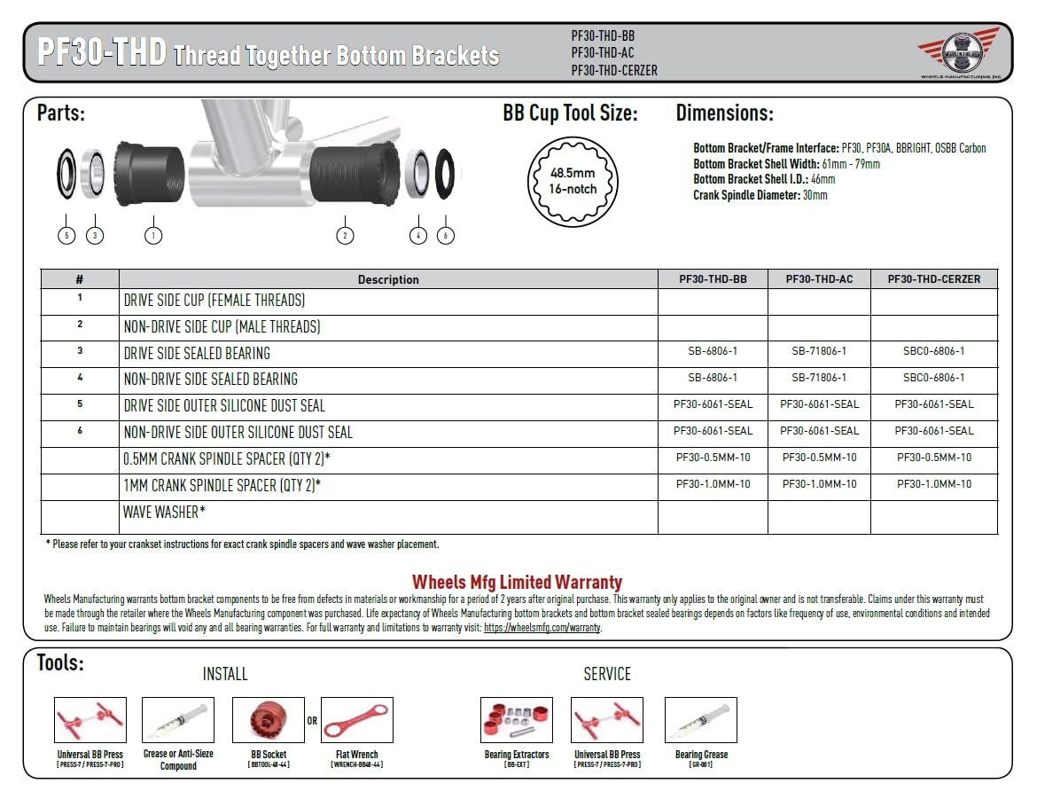Wheels Manufacturing PF30 Threaded Angular Contact Bearings for 30mm Black,One Size,PF30-THD-AC