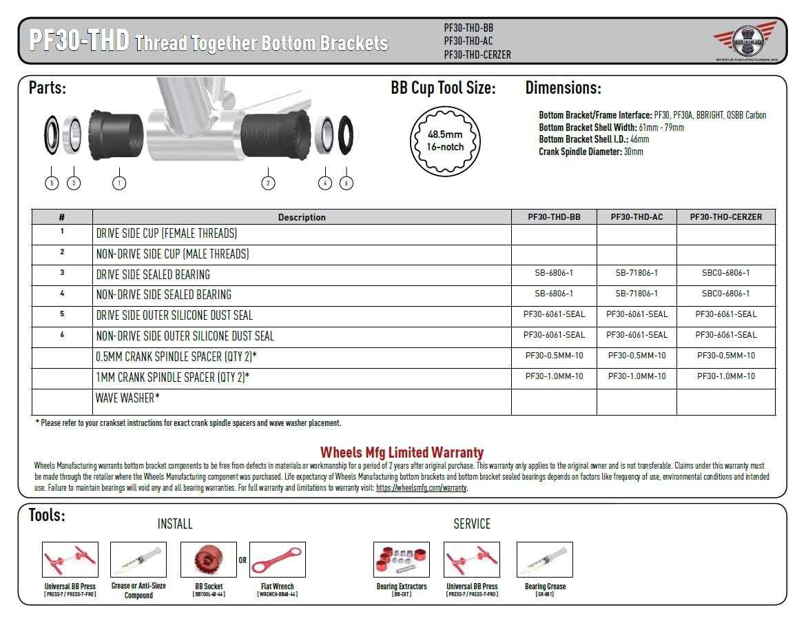 PF30 Threaded Angular Contact Bearings for 30mm Bikes - Wheels Manufacturing, Black