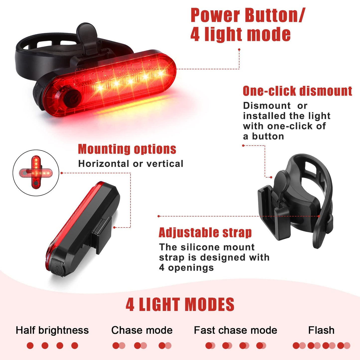 Hanaive 4 Sets Bright LED Bike Light Set USB Rechargeable Bicycle Front Headlight Back Taillight Waterproof Bicycle Light Cycling Accessories for Men Women Night Road Mountain Riding(Popular Style)