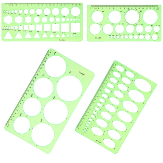 4 Pcs Plastic Circle Stencil Template, Multi-Function Circle Template for Drawings, Drafting Tools, Geometric Measuring Rulers for Office School Building Formwork Drawings(Green)