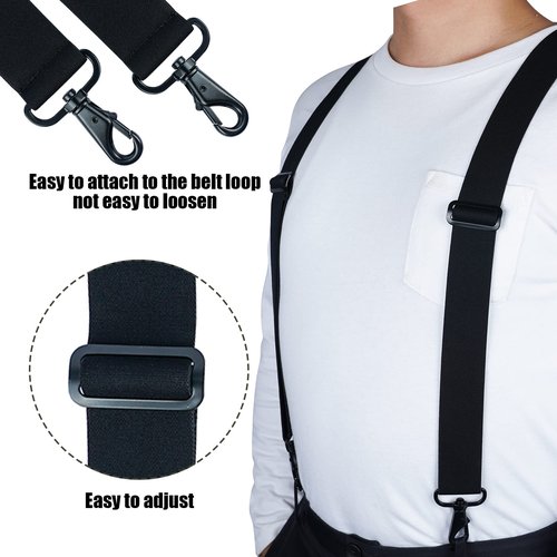 MELOTOUGH Tactical Suspenders Loops Attachment Duty Belt Keeper Snaps Belt Keeper,Mens Suspender 1.5 Inch Wide X Back Suspenders Black Adjustable Elastic Suspenders Braces with Heavy Duty Snap Hooks