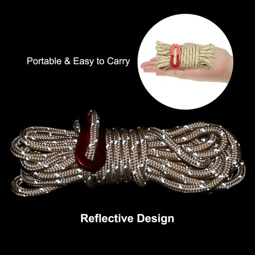 PATIKIL 5mm Tent Rope, 4 Pack 13ft Reflective Guyline Cord Tied Downs Rope Paracord Cord Camping Ropes with Red Aluminum Cord Adjusters for Camping Hiking Tent, Khaki