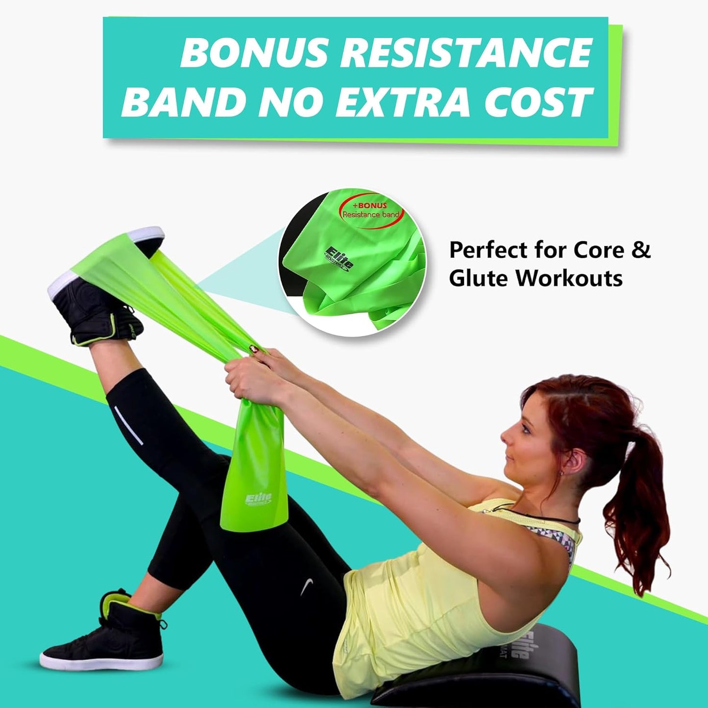 Ab Mat with Resistance Band - High Density Foam Core Trainer for Sit Ups & Crunches | Non-Slip Abs Workout Equipment for Home & Gym