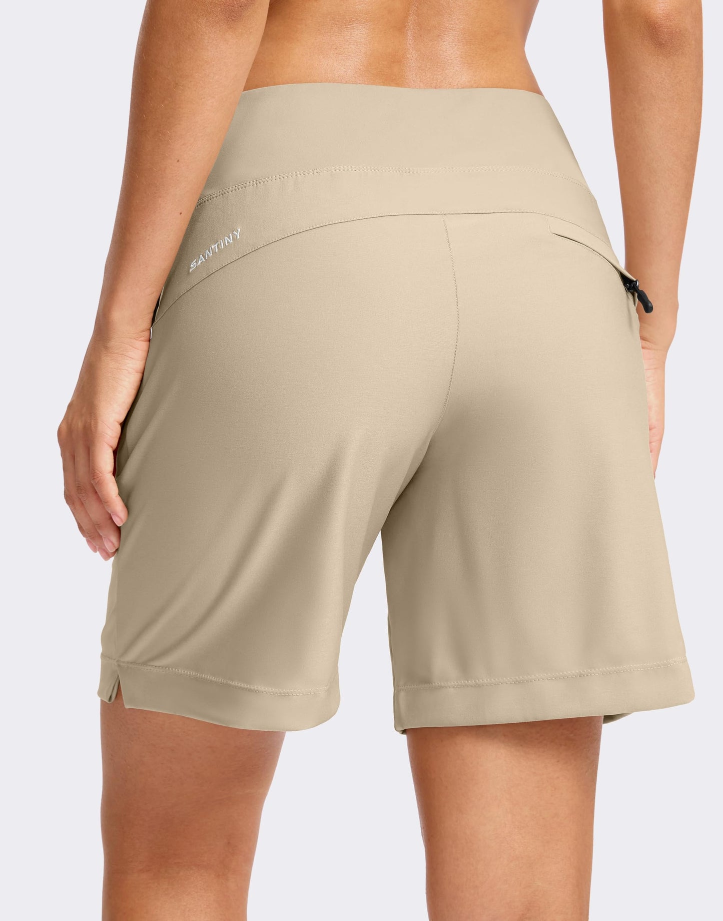 SANTINY Women's 5''/ 7''Hiking Shorts with 3 Zipper Pockets Lightweight Quick Dry Golf Shorts for Women Athletic Walking (Light Khaki_7-M)