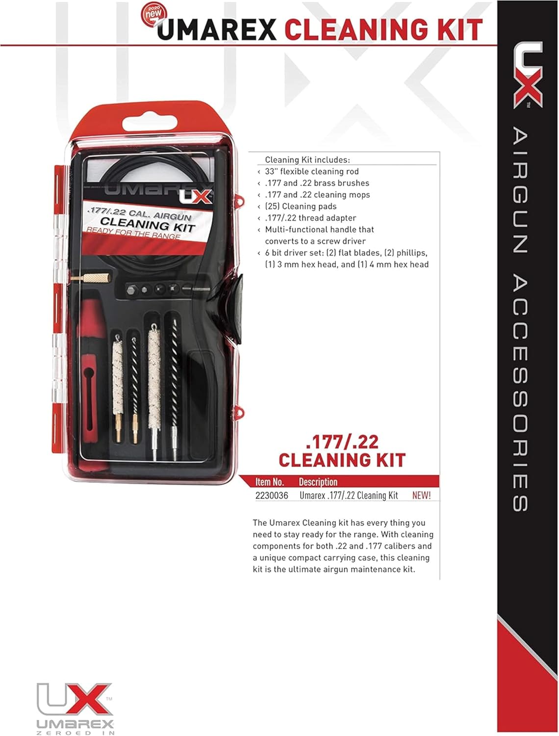 Umarex .177 and .22 Caliber Air Gun Cleaning Kit - Includes Cleaning Rod, Brushes, Mops, Jags, Pads, Driver Set and Thread Adapter