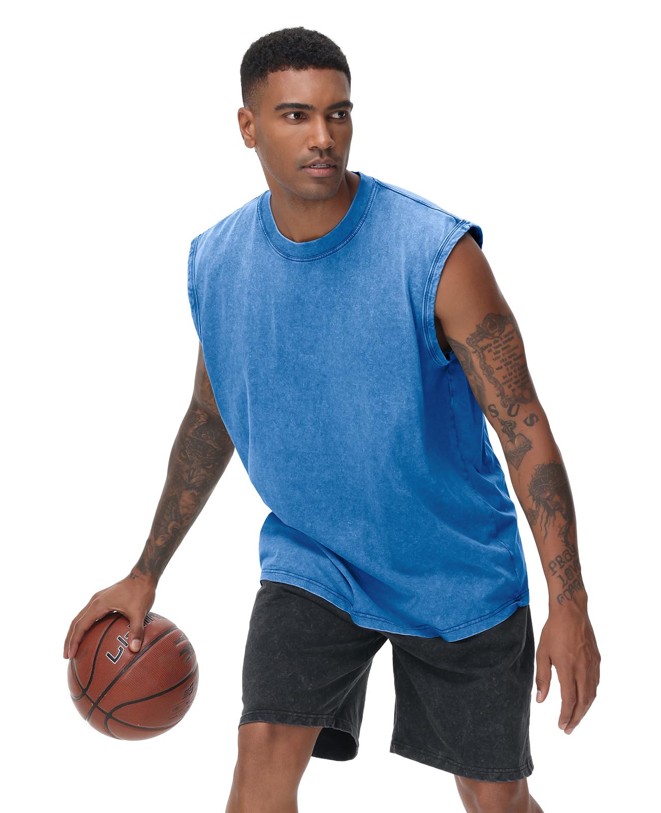 SnowElve 4 Park Mens Workout Tank Tops Sleeveless Tee Shirts Men Muscle Shirt Gym Acid Wash T Shirts Running Beach Loose Fit Tee(AGBUCFBK,2XL)