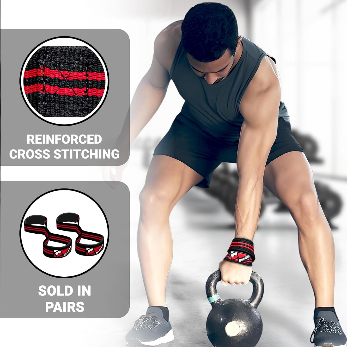 Figure 8 Weight Lifting Straps – Anti-Slip Padded Cuffs for Wrist Support – Premium Nylon Lifting Straps for Deadlifts, Powerlifting, Bodybuilding – Hand Bar Grip Gym Workout Men Women