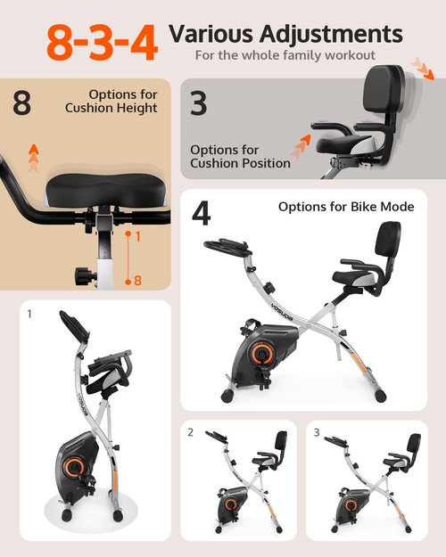 YOSUDA Exercise Bike, 5 in 1 Folding Exercise Bike for Seniors 330lbs Capacity, Magnetic X-Bike with 16-Level Resistance, Back Support Cushion for Home Gym Workout