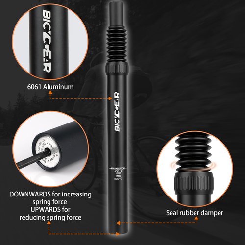 BICYCGEAR Suspension Seatpost 27.2/30.4/30.9/31.6 Bike Seat Posts with Suspension Headless Bicycle Seat Shock Absorber Lightweight for E Bike BMX Road City Bike Replacement Component Parts