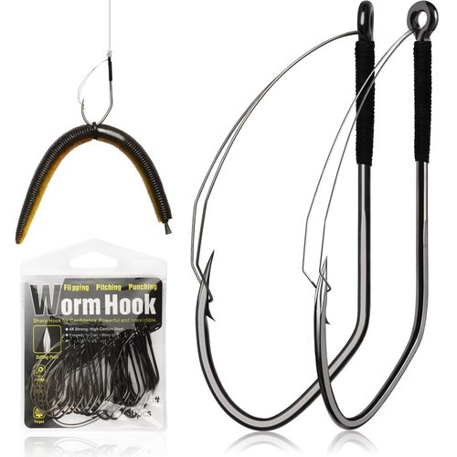 Dovesun Weedless Worm Hooks Wacky Rig Hooks 30PCS Professional V Bass Fishing Hooks for Freshwater Saltwater Weedless Hook 2/0