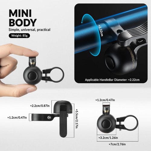 ROCKBROS Bike Bell Copper Alloy Durable Bicycle Bell with Clear&Long Sound,Right Hand Bike Ring Bell for Handlebars Adults More Than 100 dB